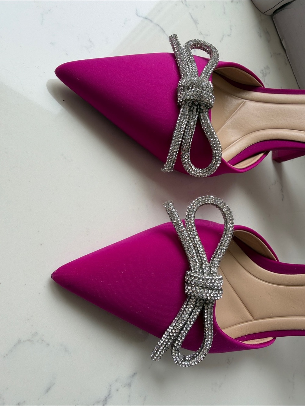 Zara Fuchsia Slingback Pointed Toe Heels with Crystal Bow size 11 - Picture 7 of 11
